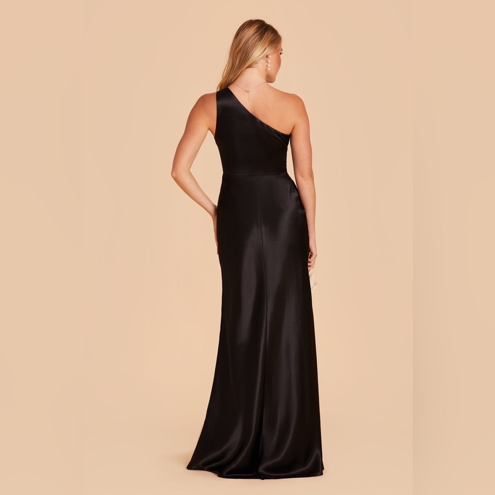 Kira Shiny Satin One-Shoulder Dress in Black - Picture 2 of 5